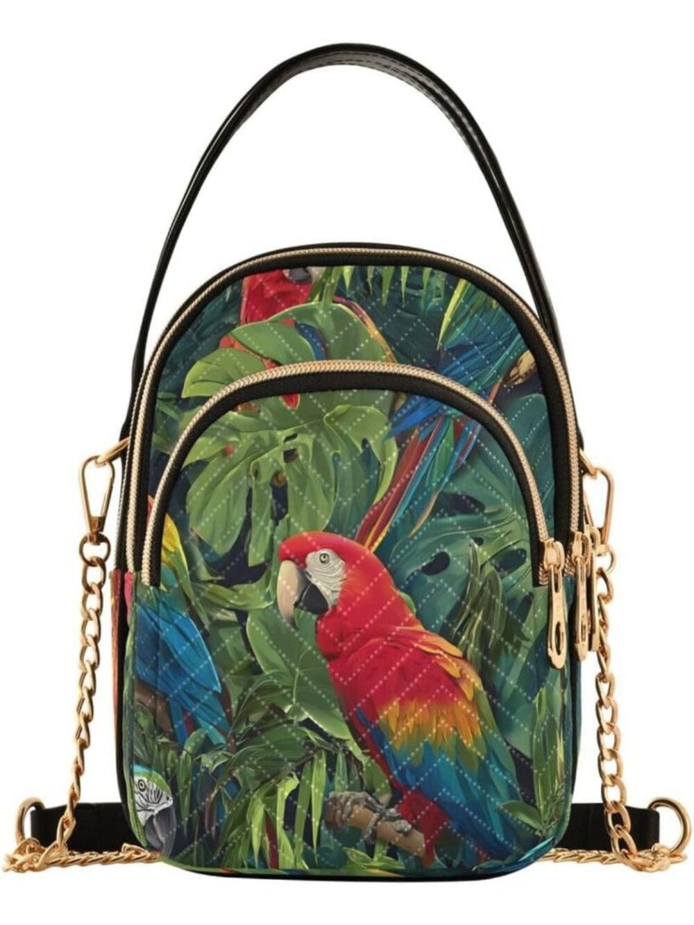Cute Parrot Print Crossbody Bag | Small Leather Shoulder Purse with Palm Leaf